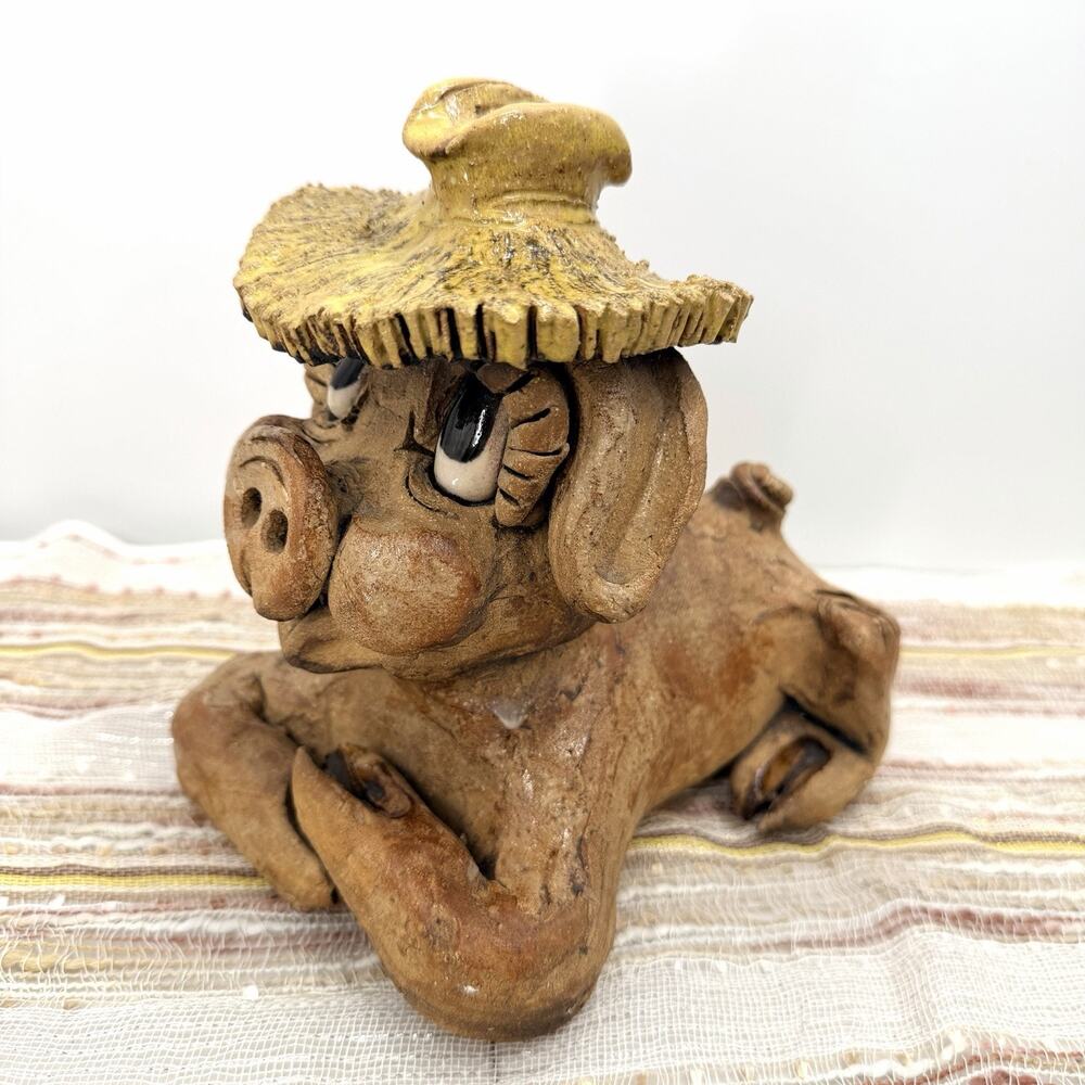Vintage 70s Max Hindt Studio Art Pottery Big Eyed Country Pig Sculpture Figurine - Picture 9 of 14